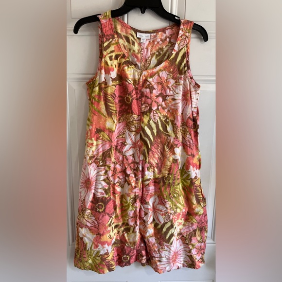 J. Jill Dresses & Skirts - J. Jill Love Linen Pink Green Floral Sleeveless Dress Tropical Women’s S Petite
